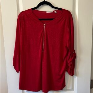 Vibrant Red Blouse with Zipper Detail